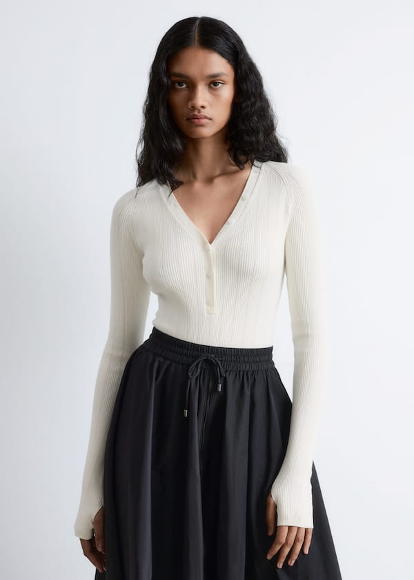 Long-Sleeve Rib-Knit Bodysuit
