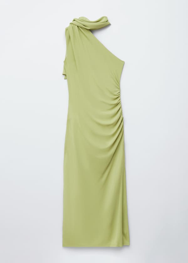 One-Shoulder Scarf-Detail Midi Dress