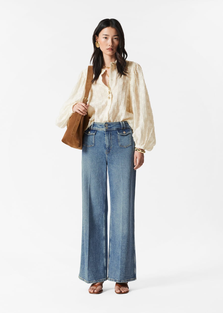 Textured Voluminous Sleeve Blouse