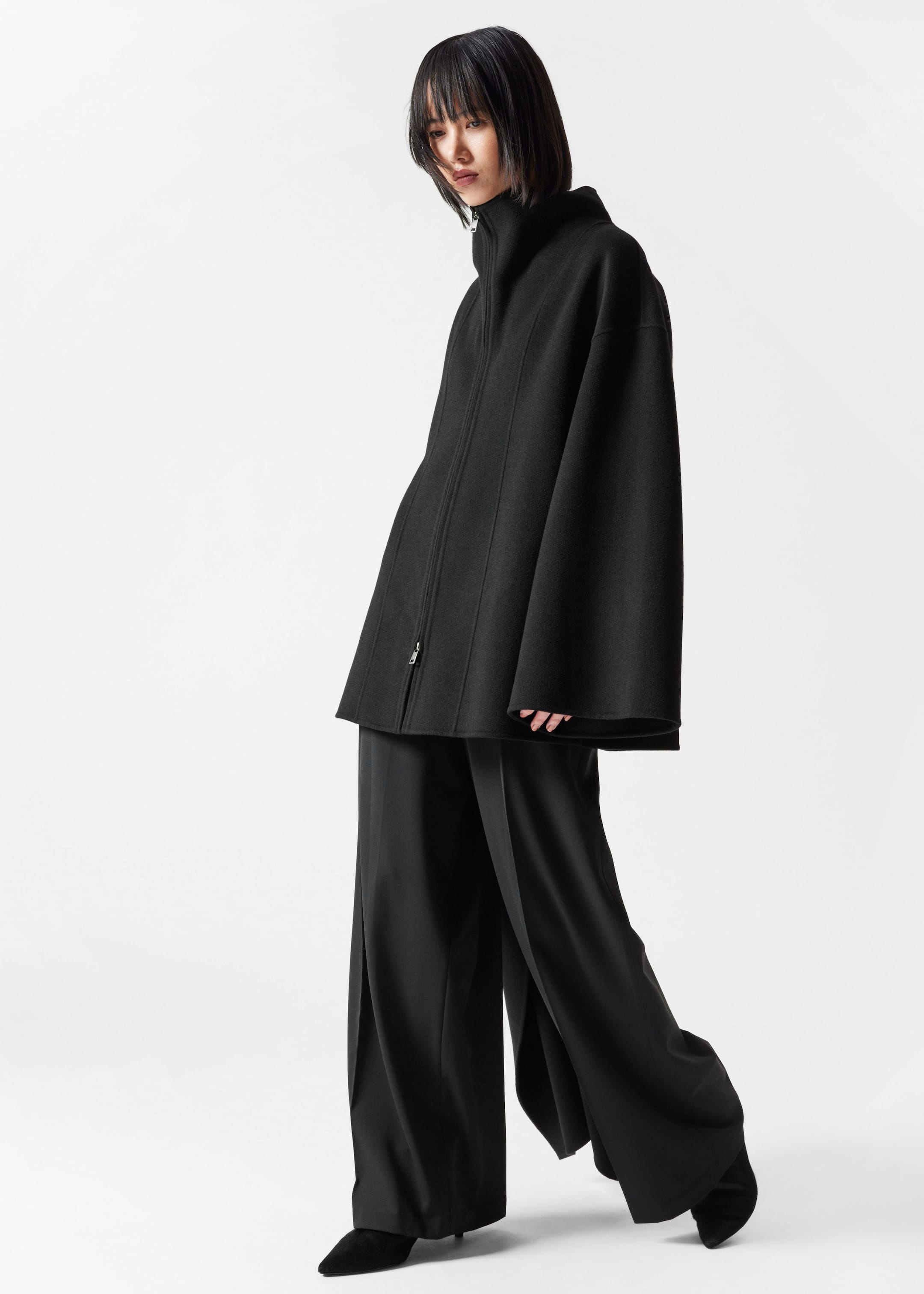 Asymmetric Wool Cape - Black - Lookbook