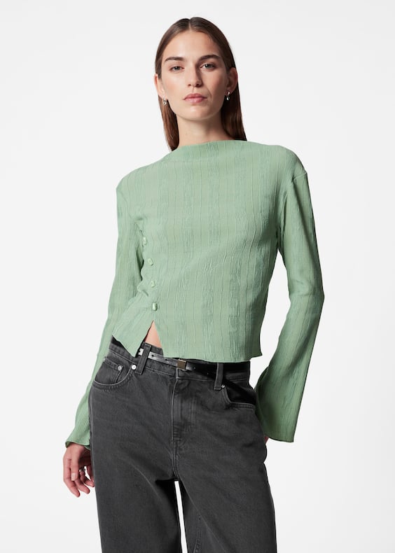 Boat-Neck Flared-Sleeve Top