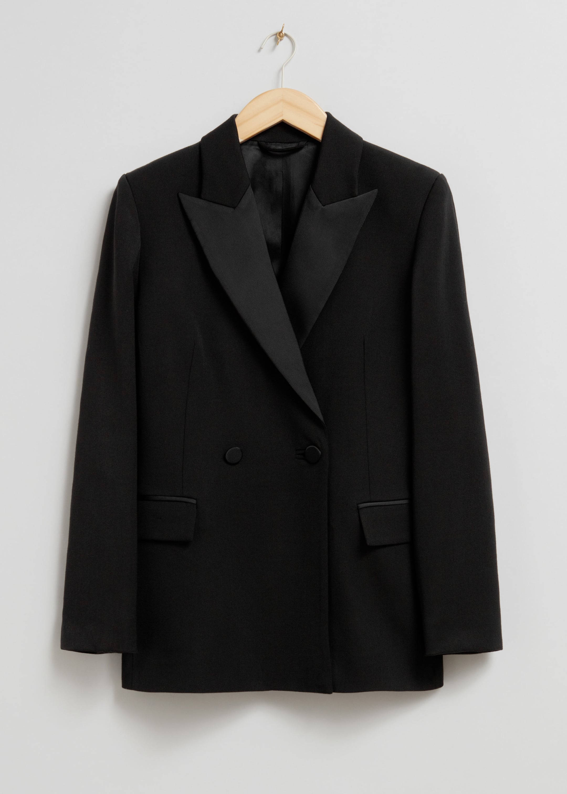 Blazer en laine avec finitions en satin - Noir - Still Life