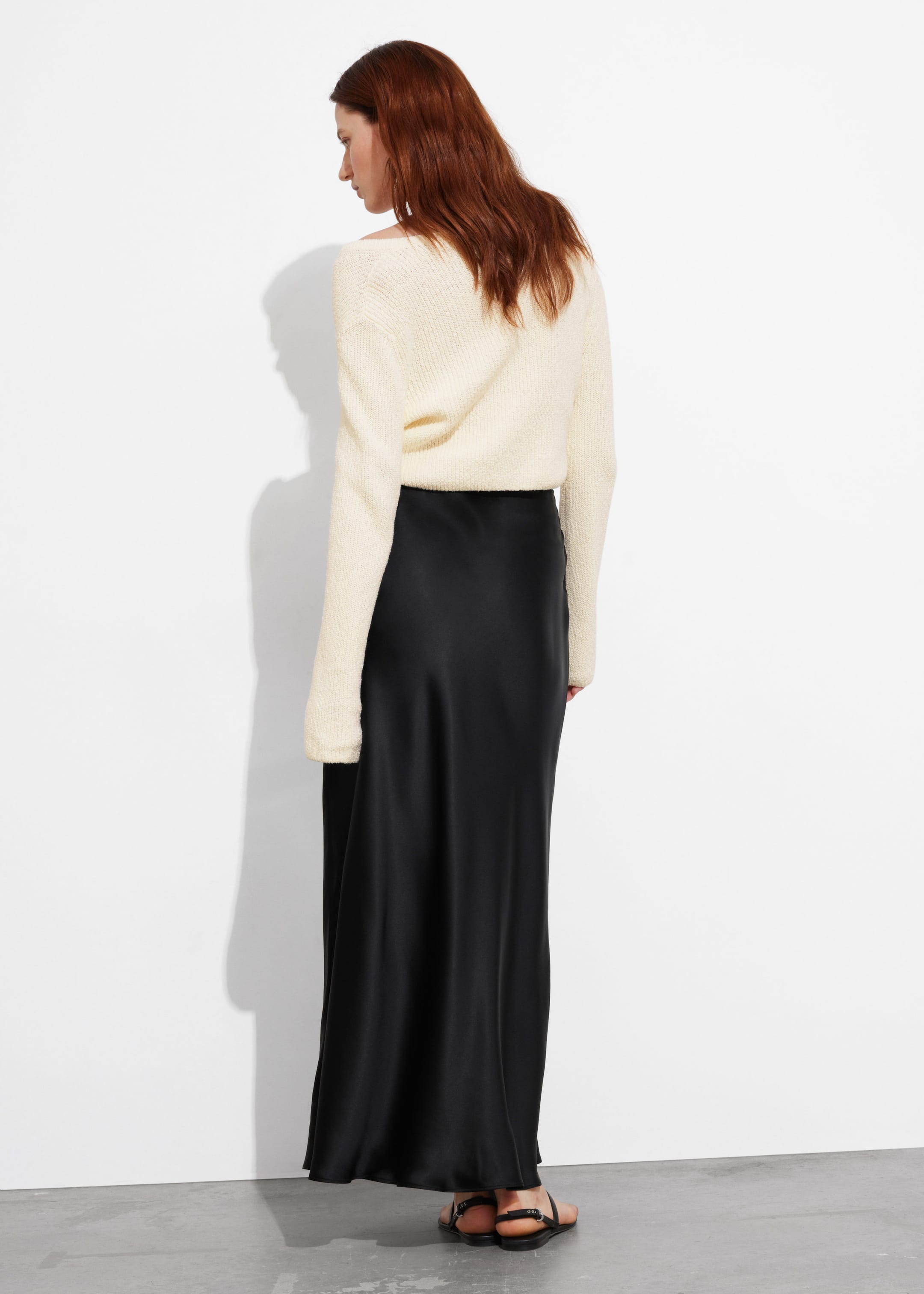 Satin Maxi Skirt - Brown - Lookbook