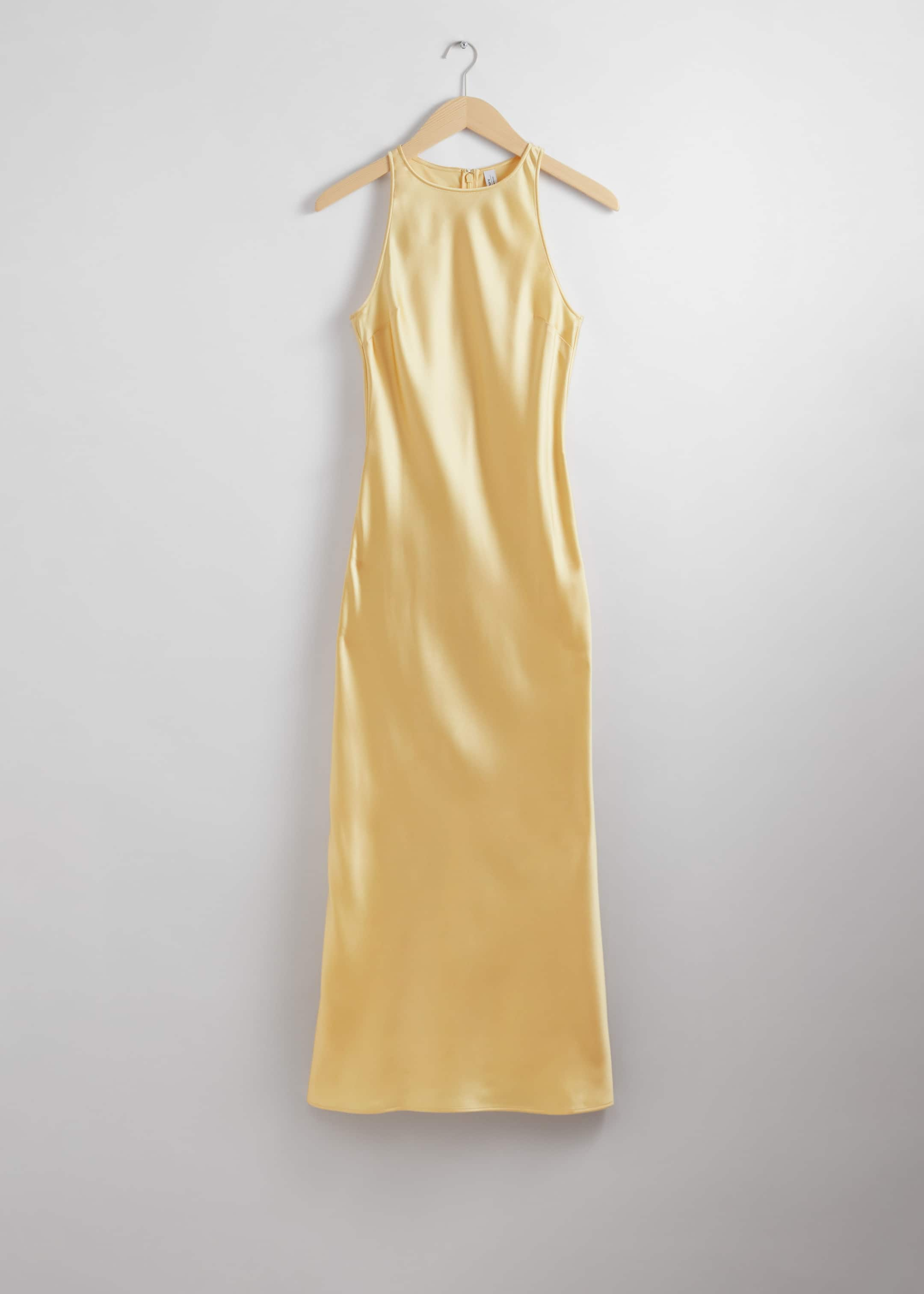 Robe midi ajustée en satin - Jaune - Still Life