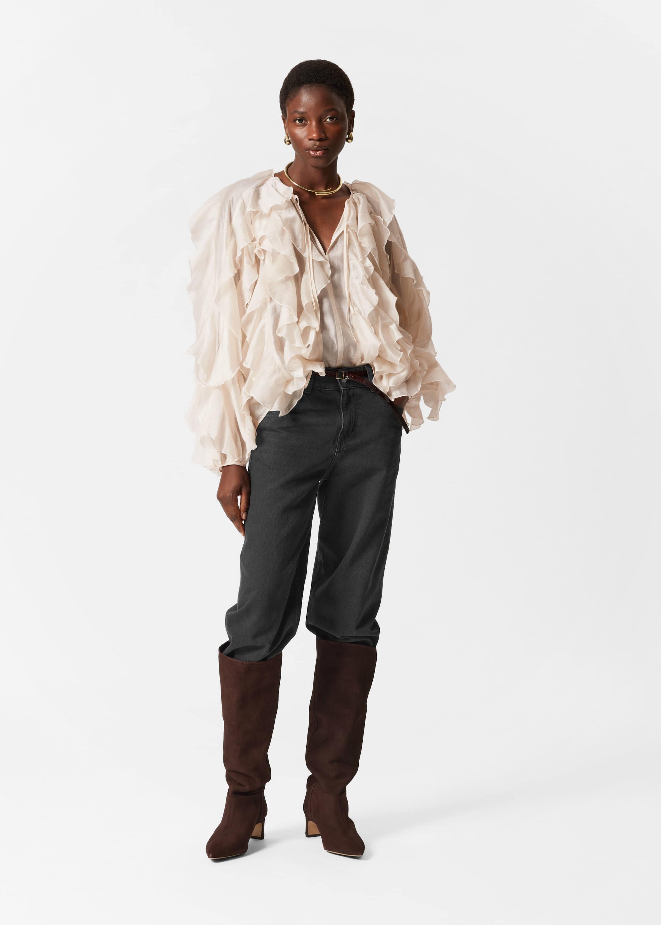 Cascading Ruffle Blouse - Cream - Lookbook