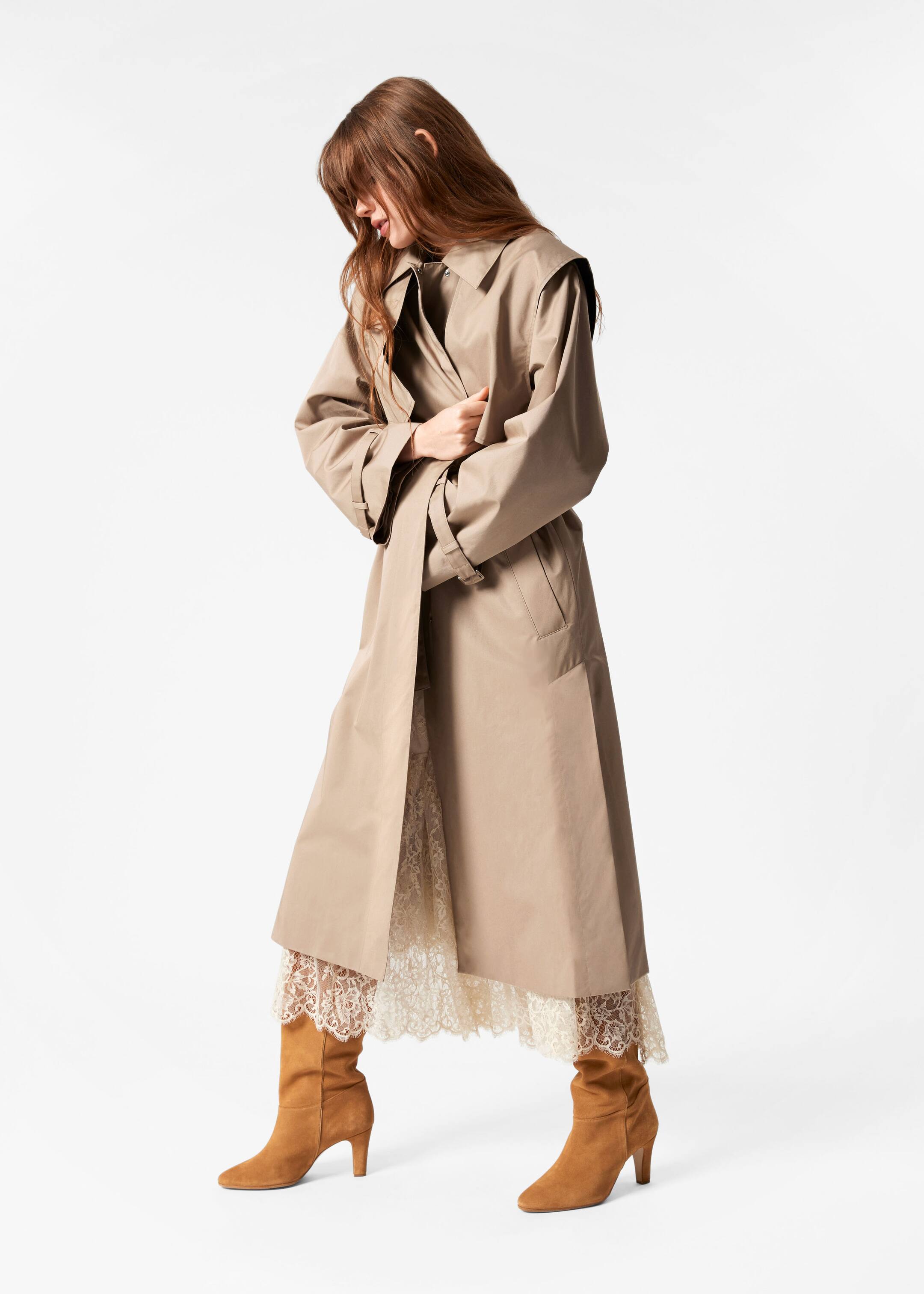 Funnel-Neck Trench Coat - Beige - Lookbook