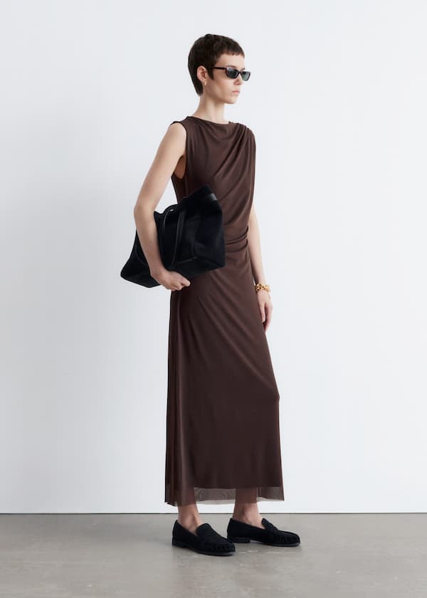 Draped Sleeveless Midi Dress