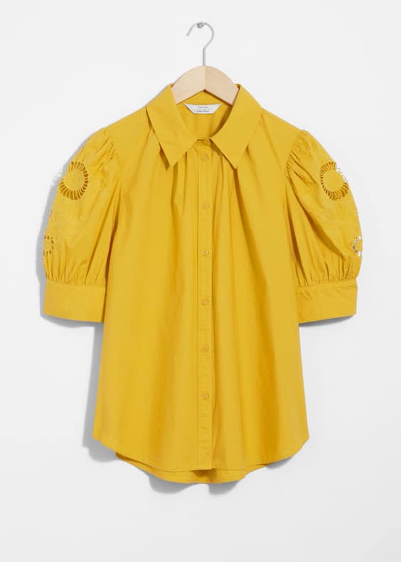 Embroidered Puff-Sleeve Blouse