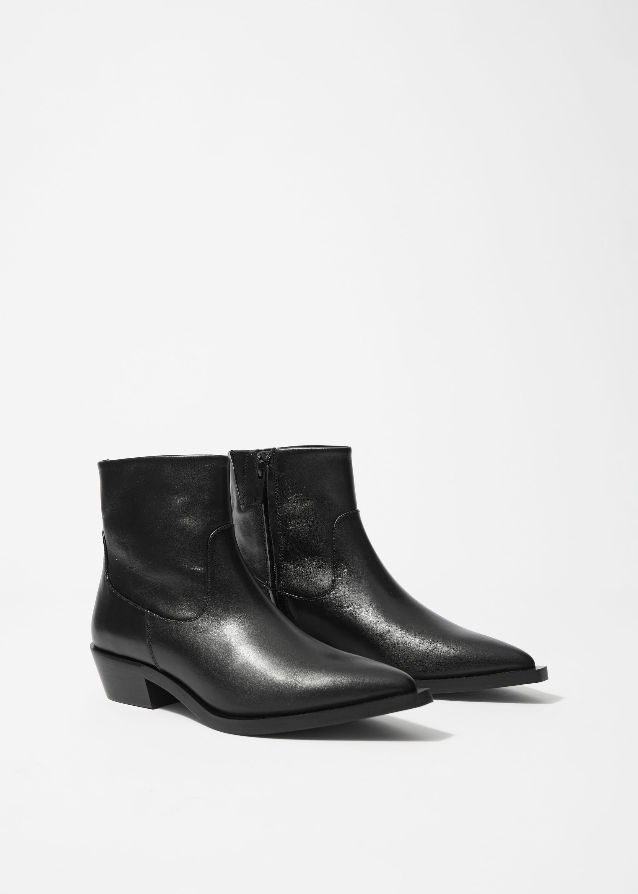 Point-Toe Leather Ankle Boots - Black - Still Life