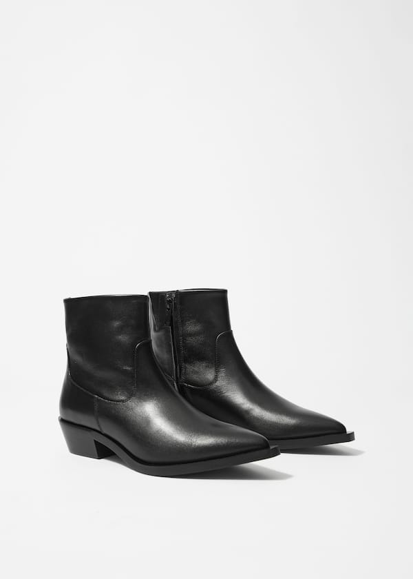 Point-Toe Leather Ankle Boots