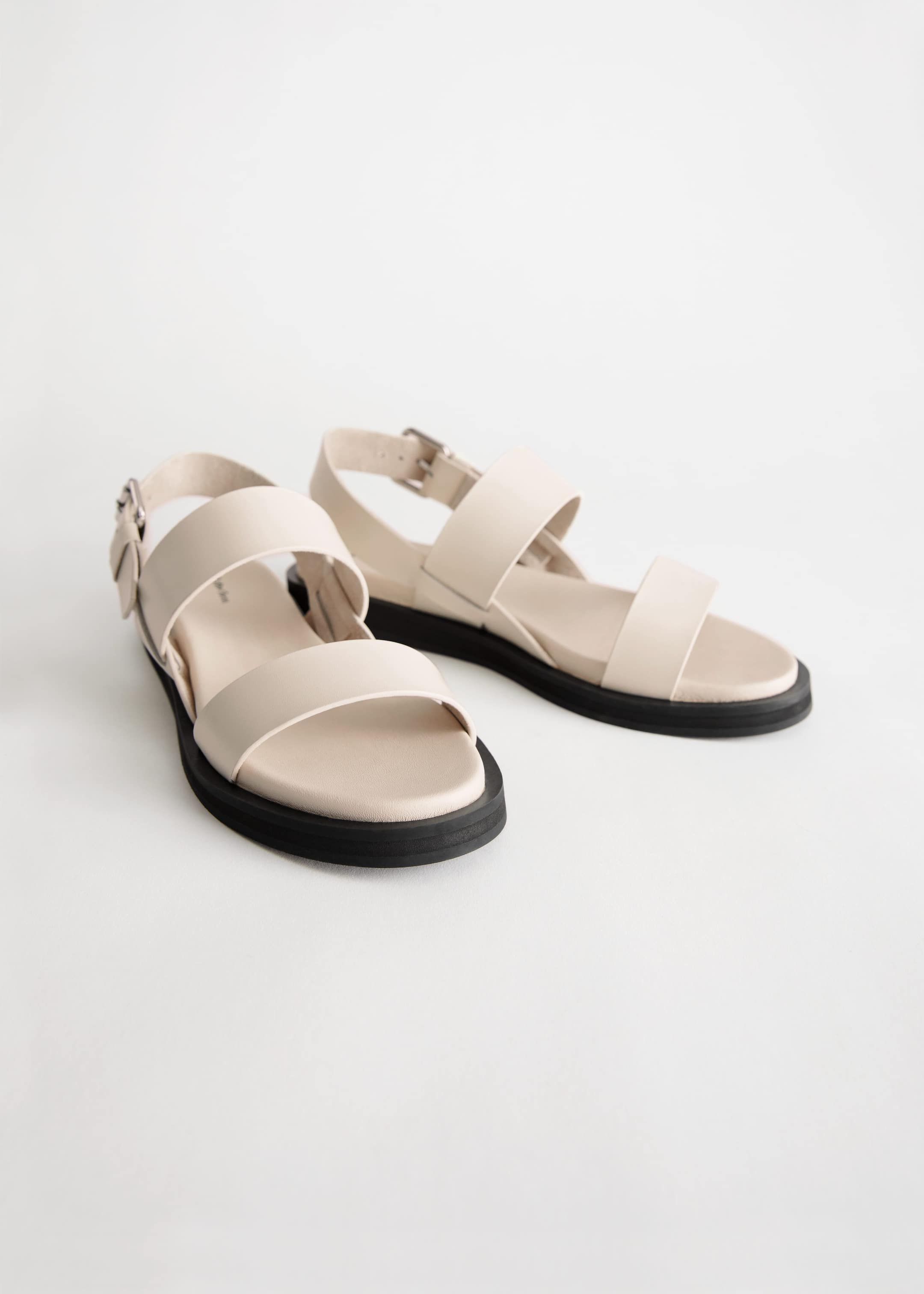 Diagonal Slingback Leather Sandals - Beige - Still Life