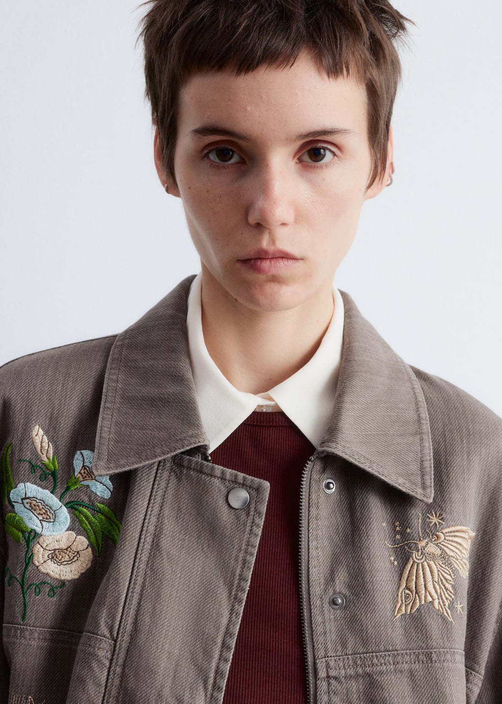 Embroidered Shirt Jacket - Mole/Embroidery - Jackets