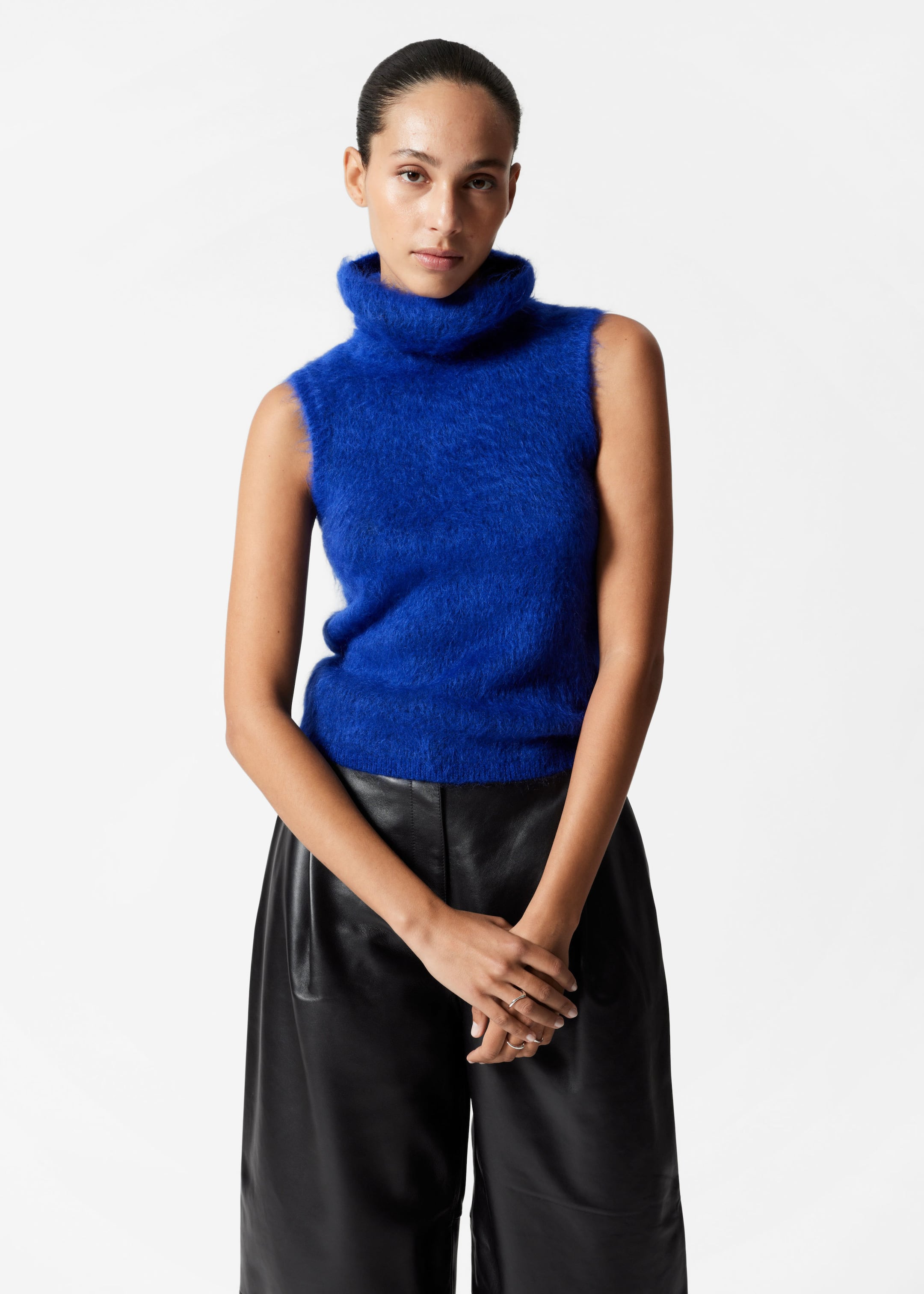 Brushed Mohair-Blend Tank Top - Blue - Lookbook