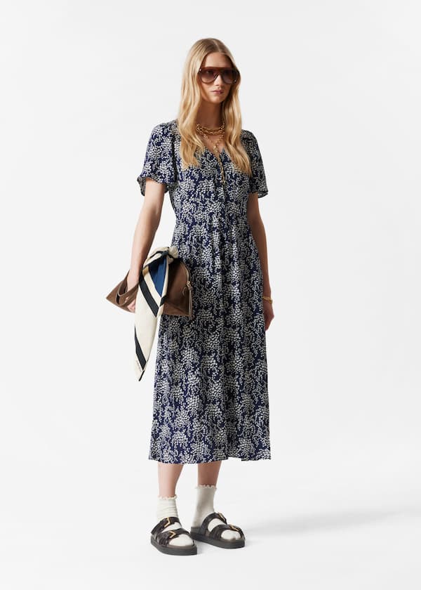 Flutter-Sleeve Midi Dress