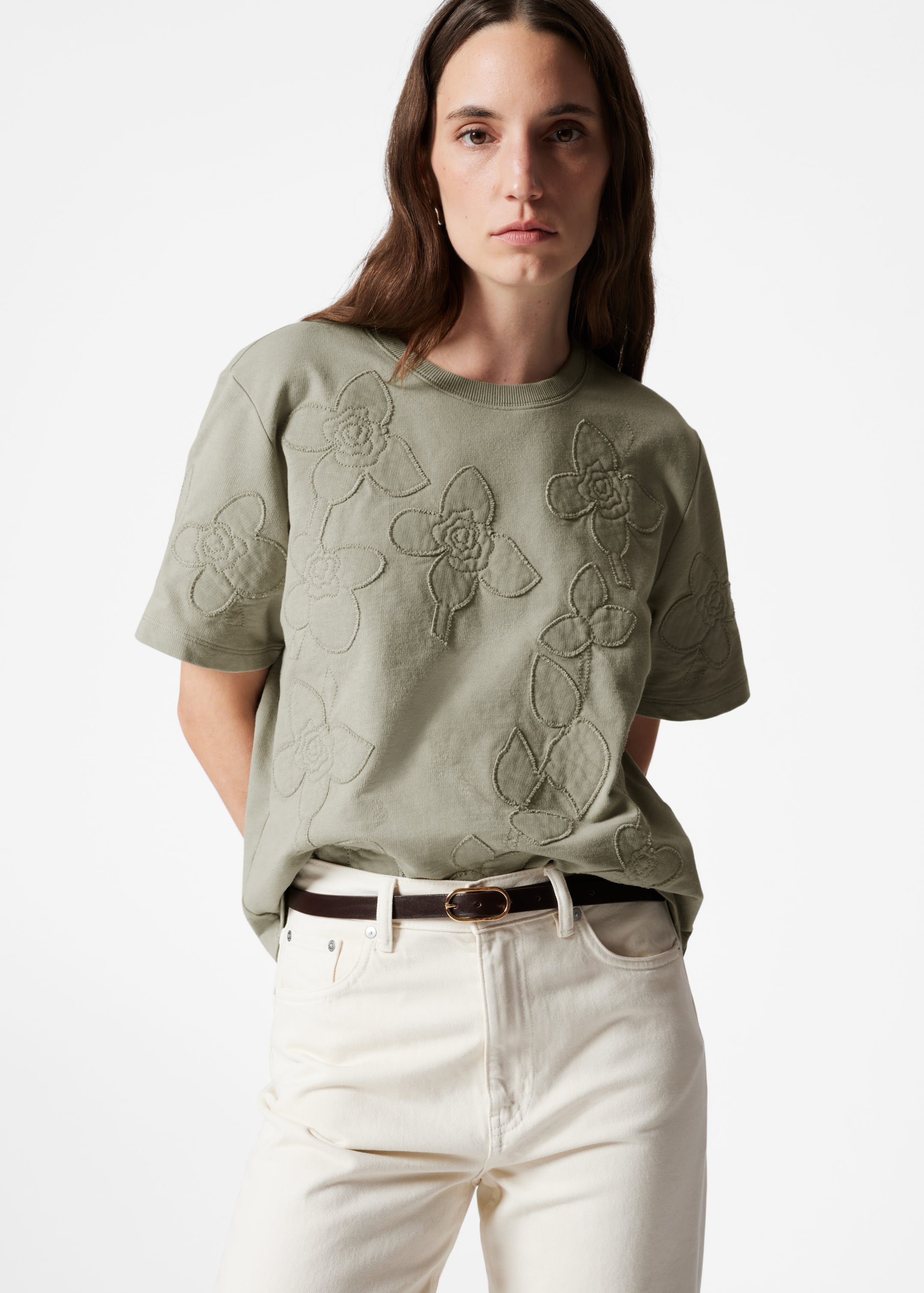 Image of Floral-Appliqué T-Shirt