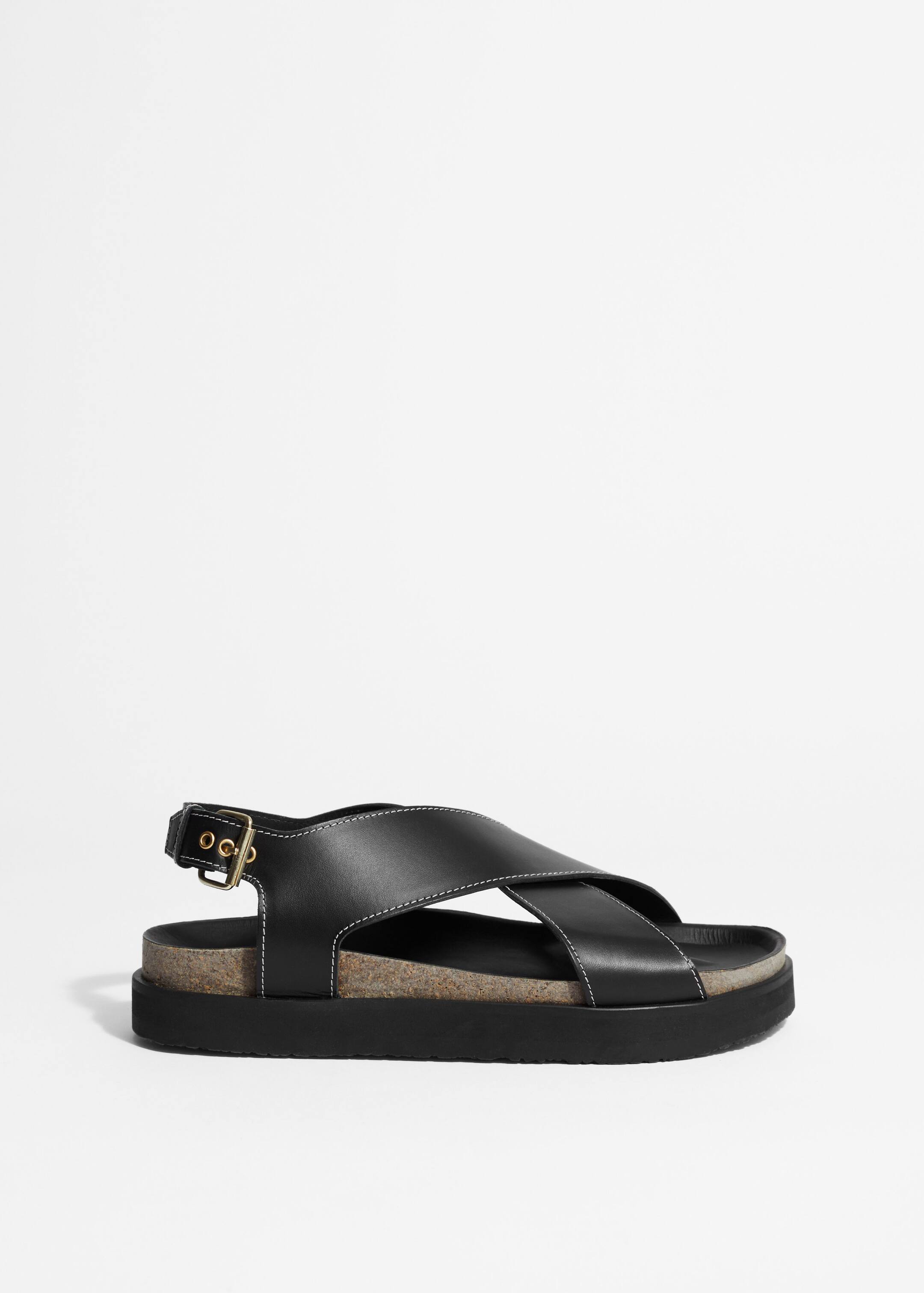 Criss-Cross Leather Sandals - Black - Still Life