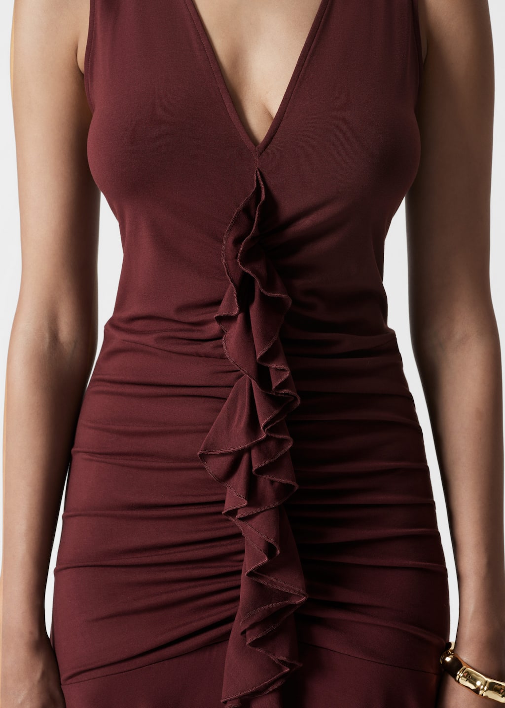 V-Neck Ruffle Maxi Dress - Dark Red - Maxi dresses - & Other