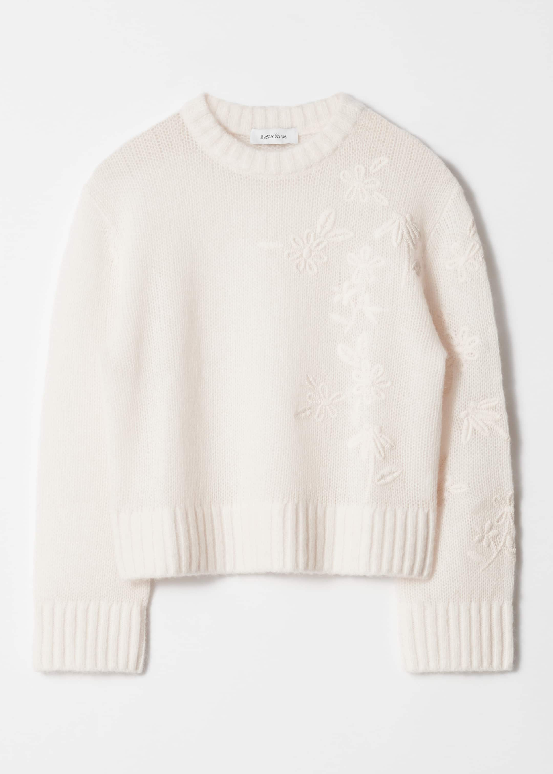 Embroidered Mohair-Blend Sweater - White - Still Life