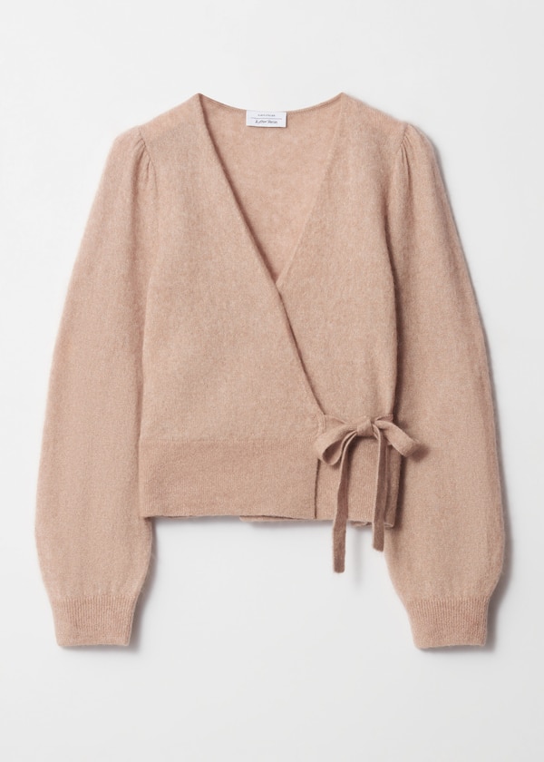 Mohair-Blend Knitted Wrap Cardigan