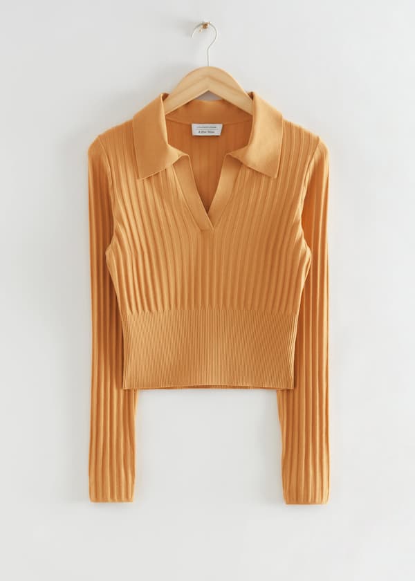 Slim Collared Ribbed Top