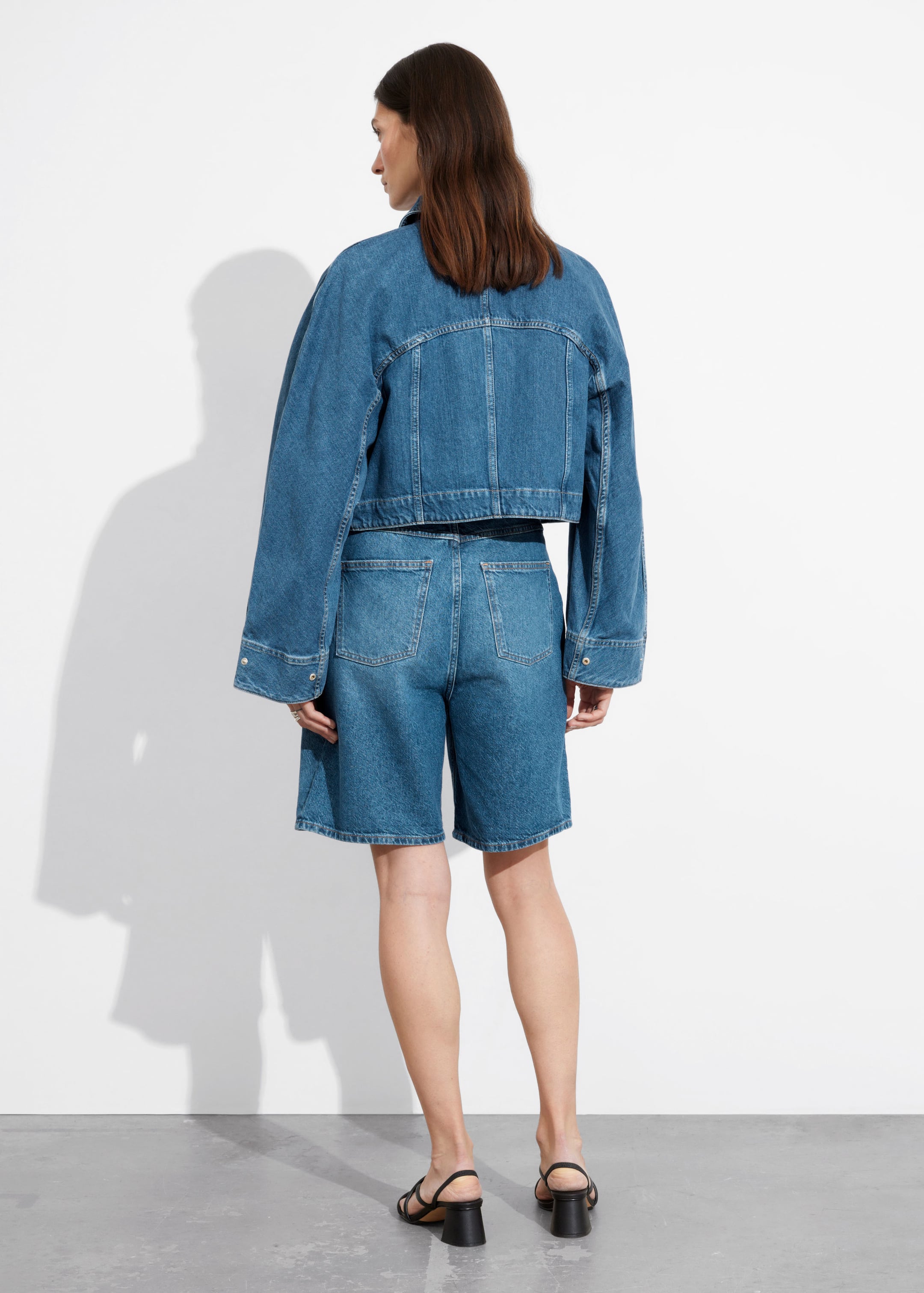 Relaxed Denim Shorts - Mid Blue - Lookbook