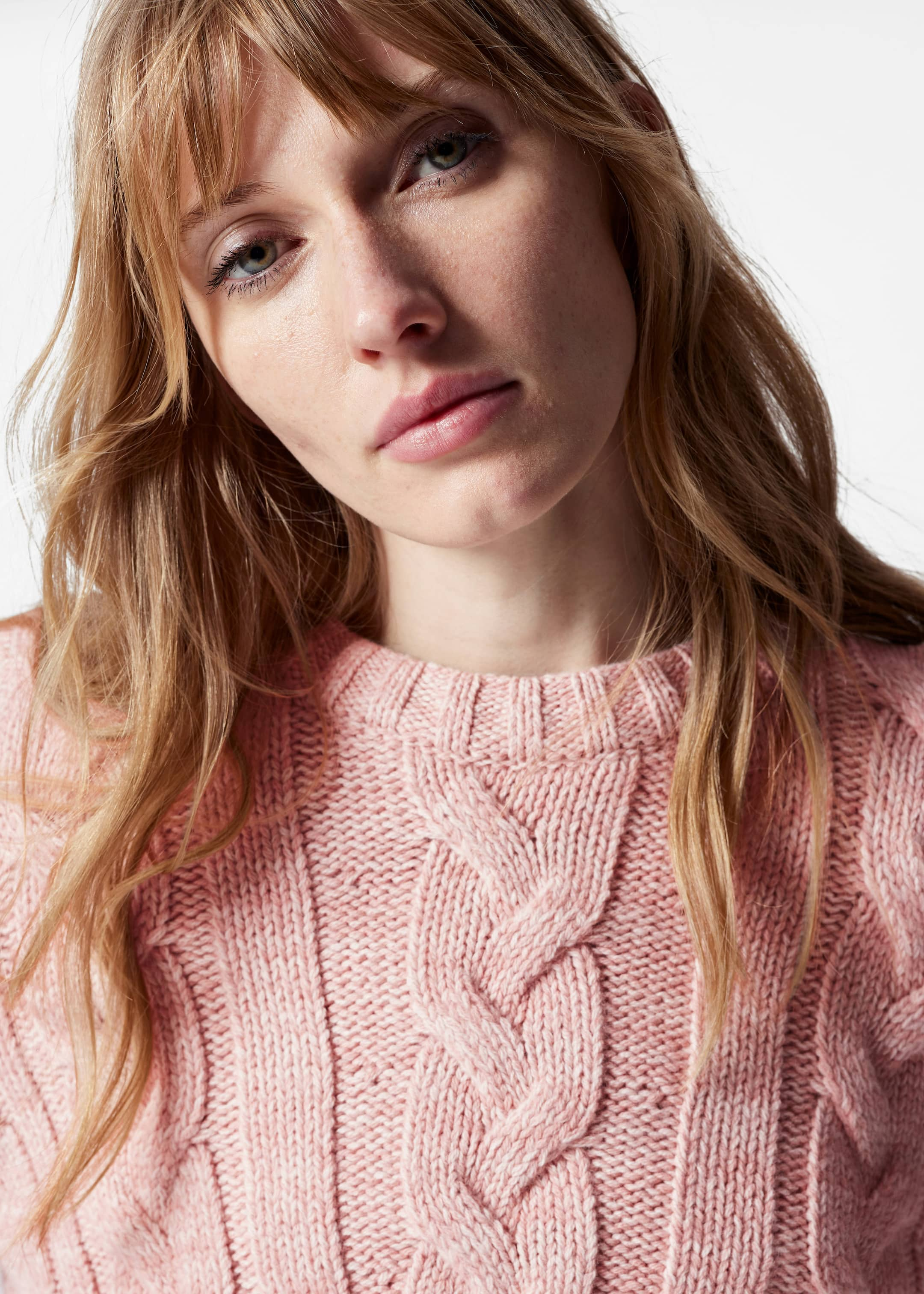 Cable-Knit Wool Jumper - Pink - Lookbook