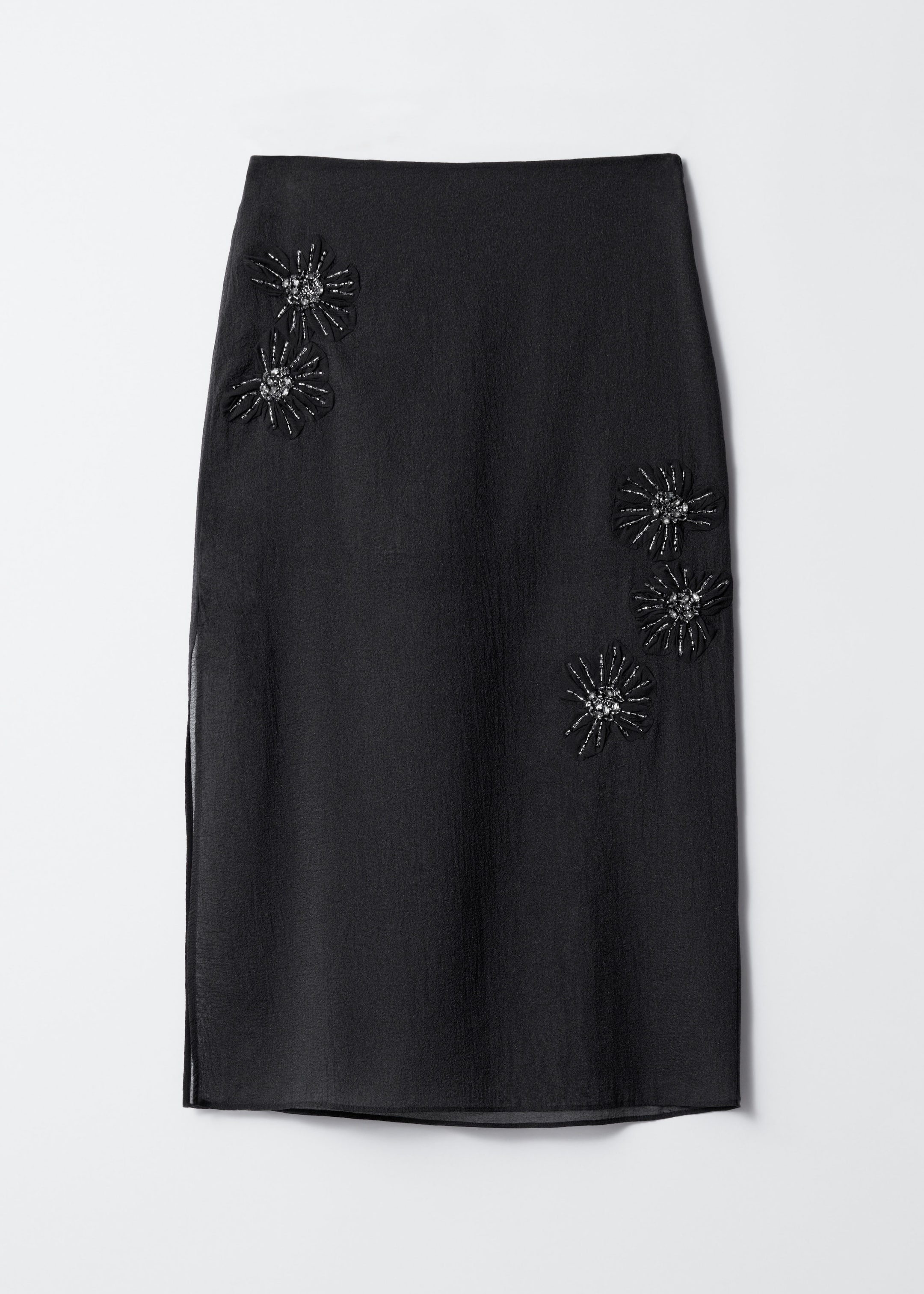 Embellished Sheer Midi Skirt - Black - Still Life