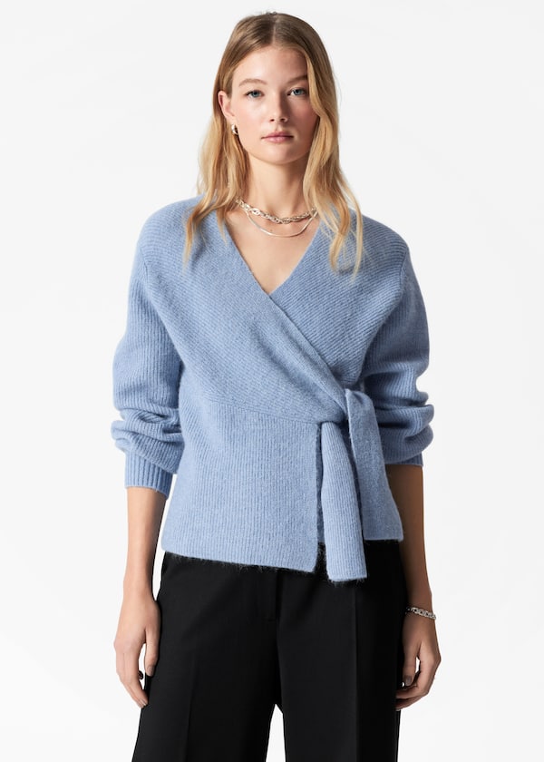 Alpaca-Blend Knitted Wrap Cardigan