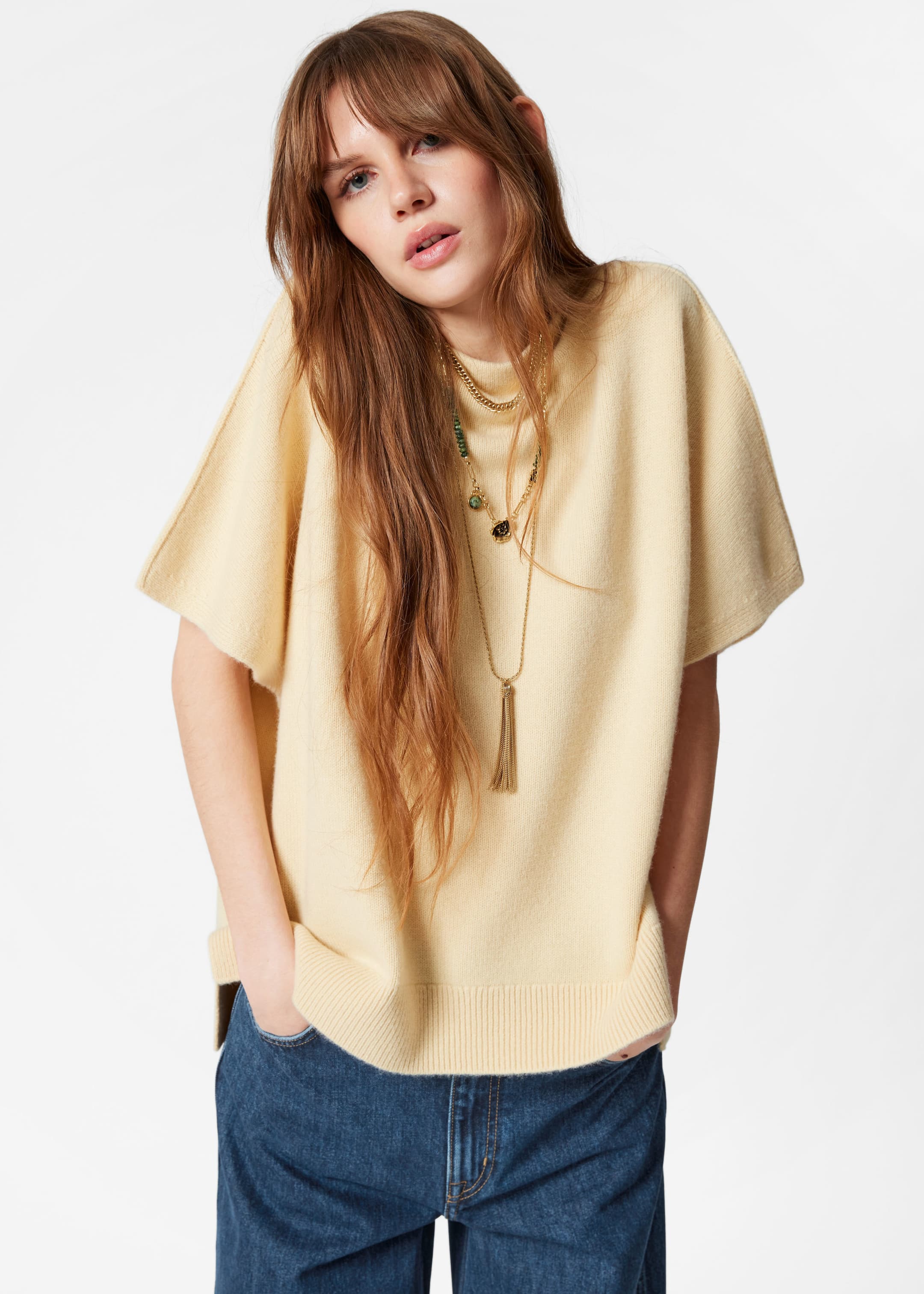 Image of Knitted Wool Batwing-Sleeve Top