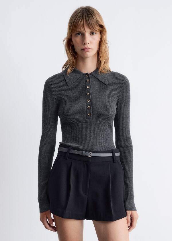 Long-Sleeve Merino Wool Polo Top