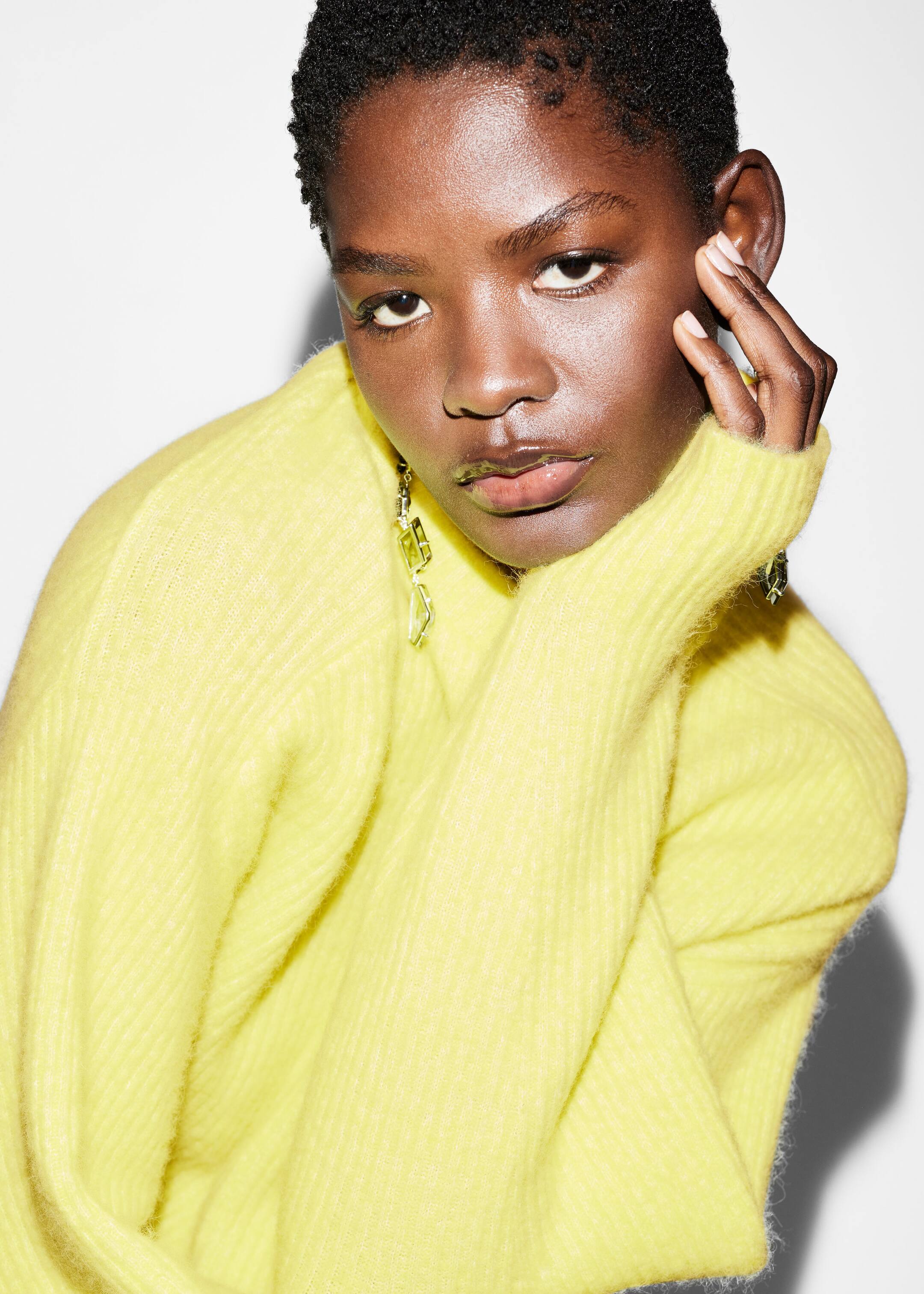 Ribbed-Knit Mock-Neck Jumper - Yellow - Lookbook