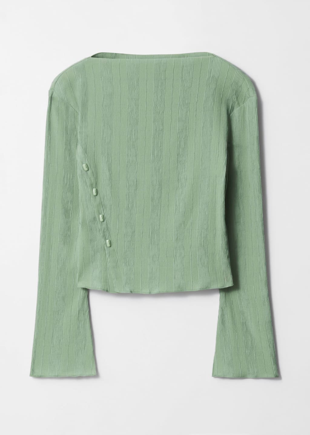 Boat-Neck Flared-Sleeve Top - Green - Long Sleeve Tops