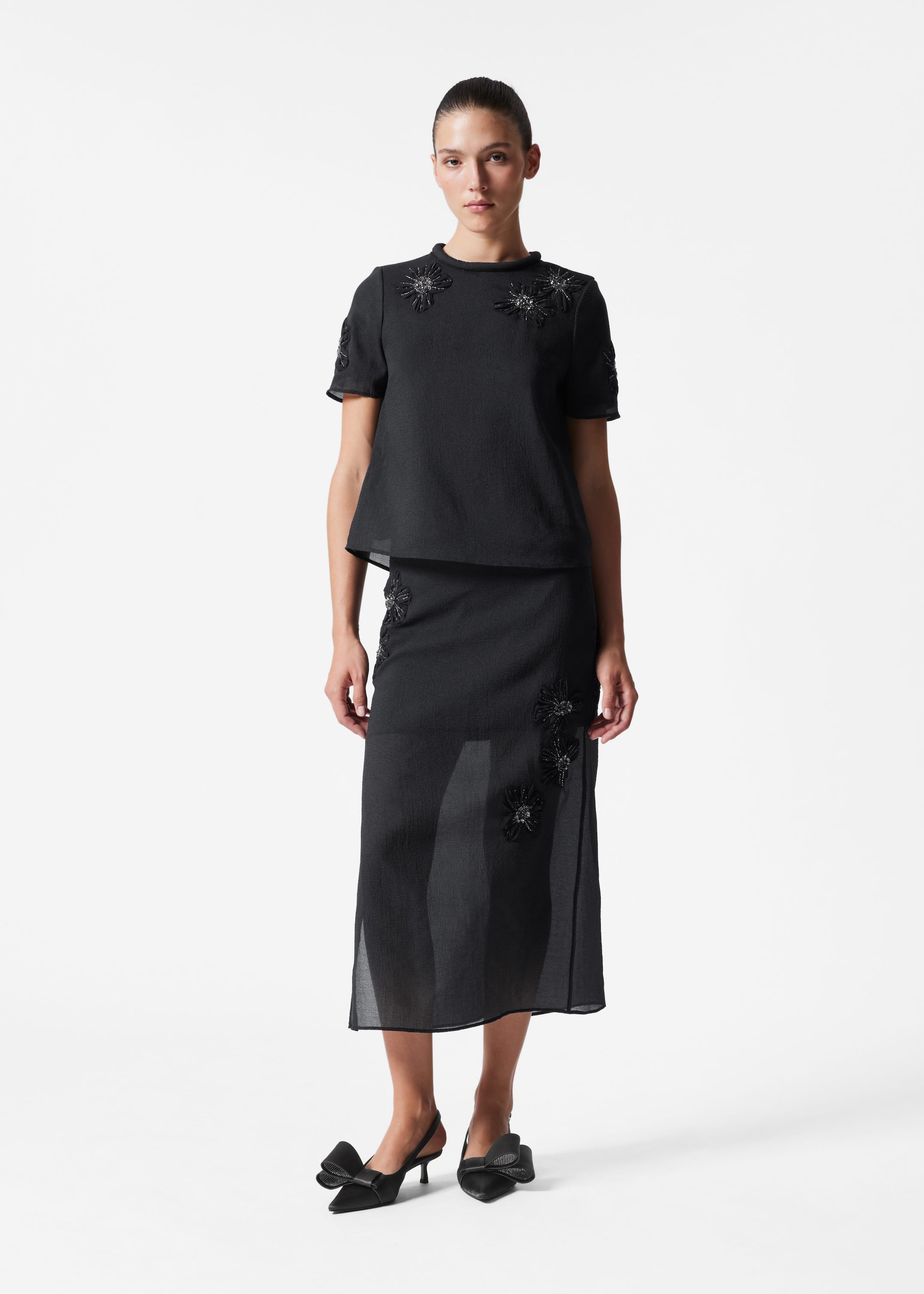 Image of Embellished Sheer Midi Skirt