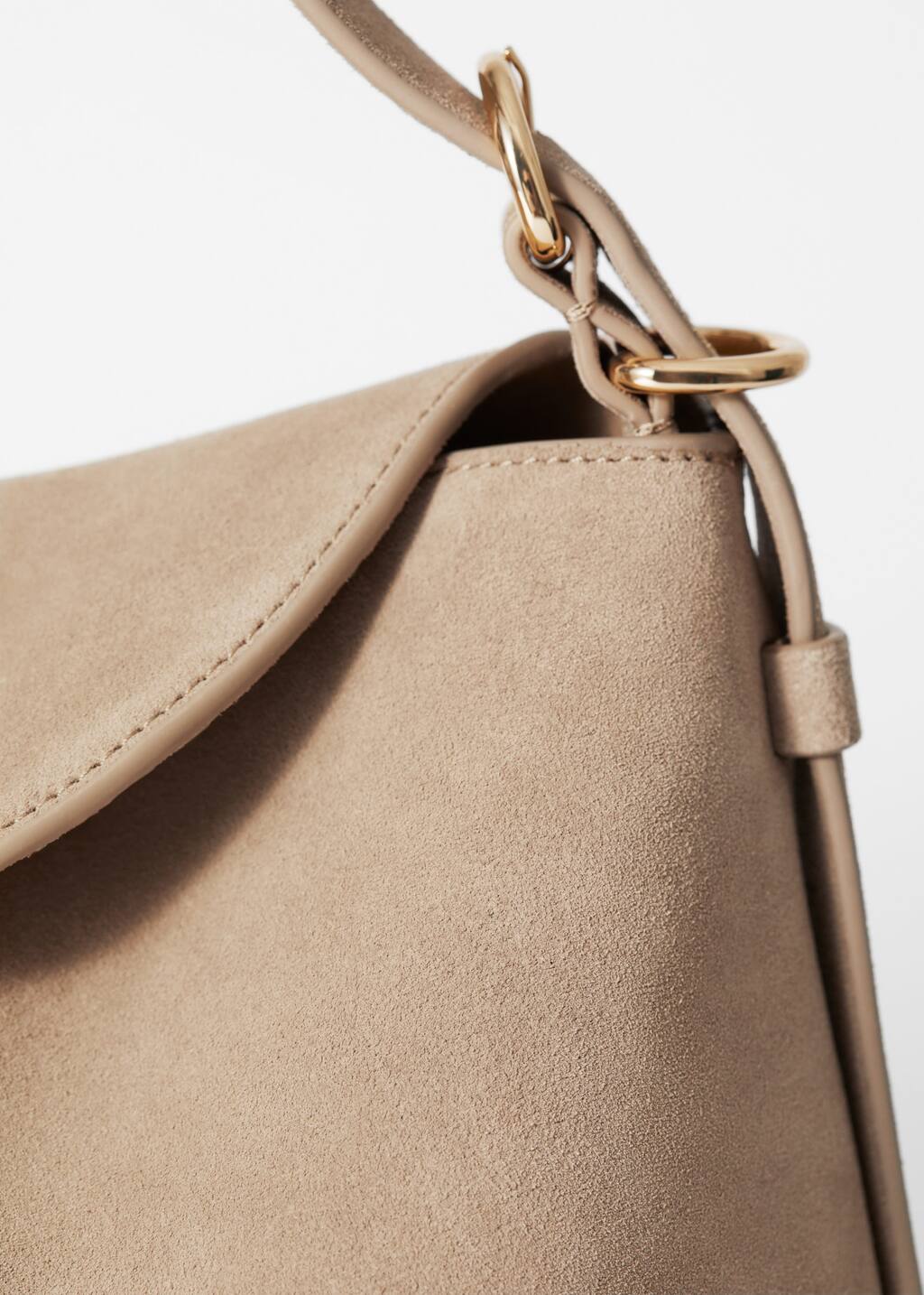 Large Leather Shoulder Bag - Beige suede - Shoulderbags