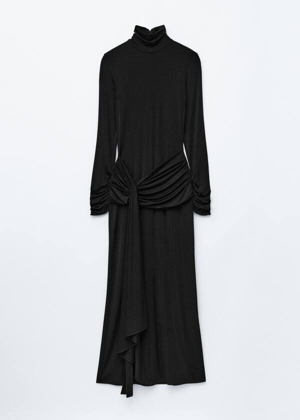 Tie-Detail Turtleneck Midi Dress