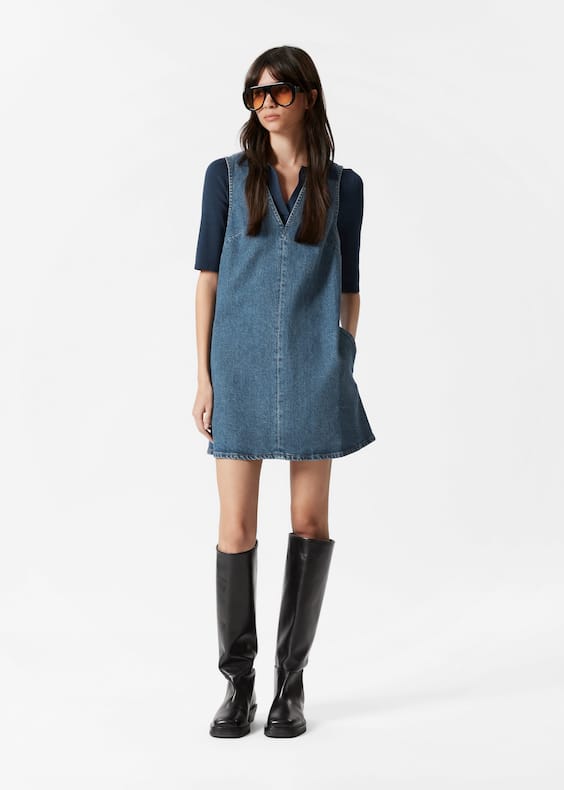 V-Neck Denim Mini Dress
