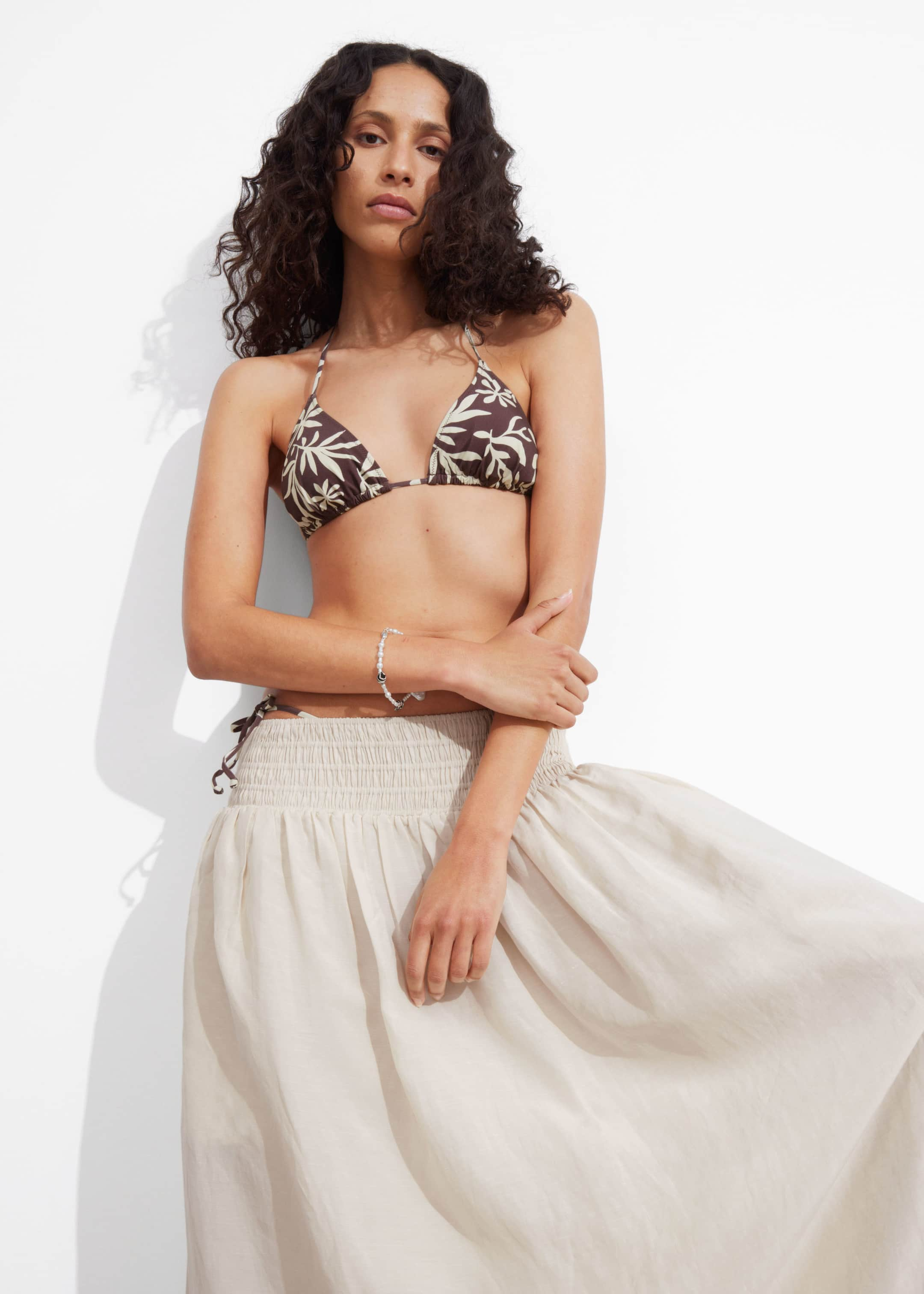 Halterneck Triangle Bikini Top - Brown Print - Lookbook