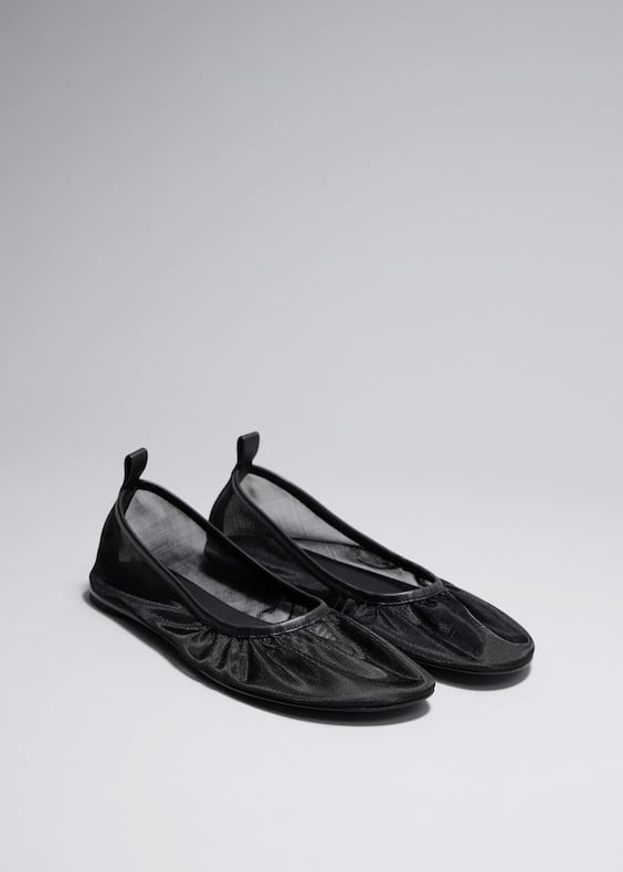 Leather-Trimmed Mesh Ballet Flats