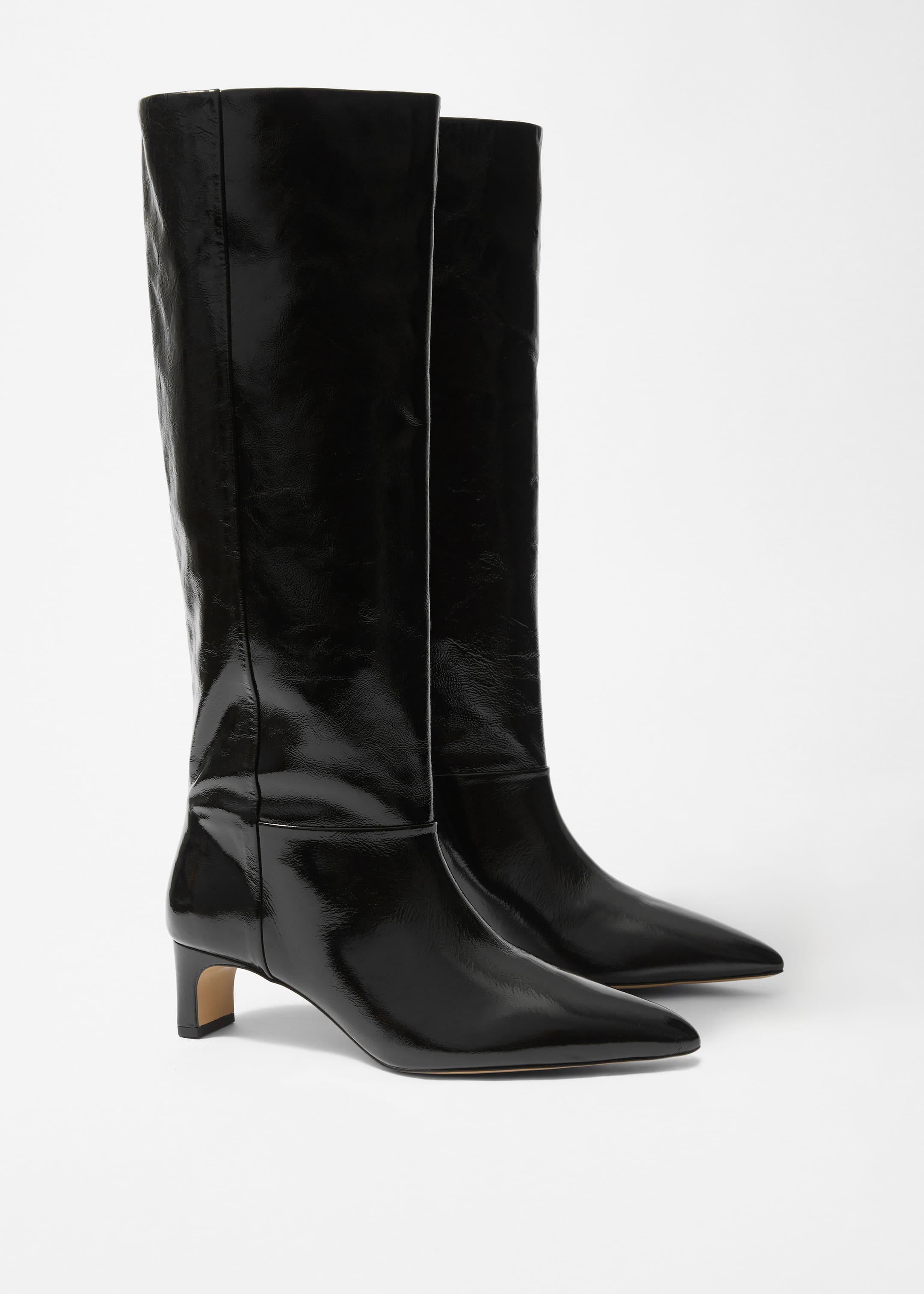 Pointed-Toe Knee-High Boots - Black patent leather - Still Life