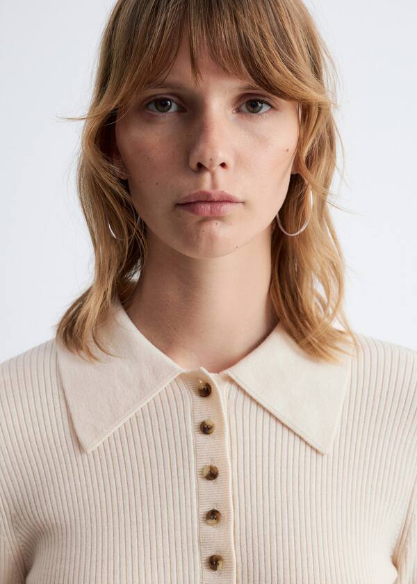 Long-Sleeve Merino Wool Polo Top