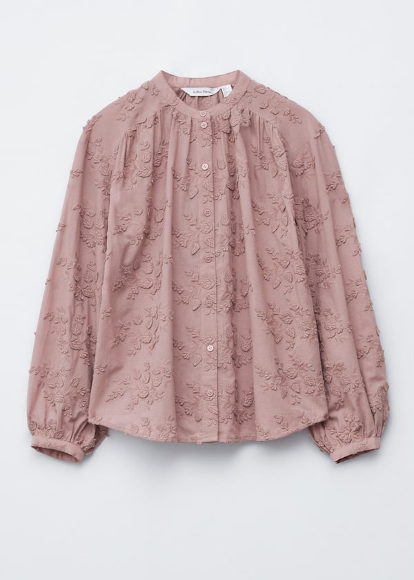 Voluminous Floral-Appliqué Blouse