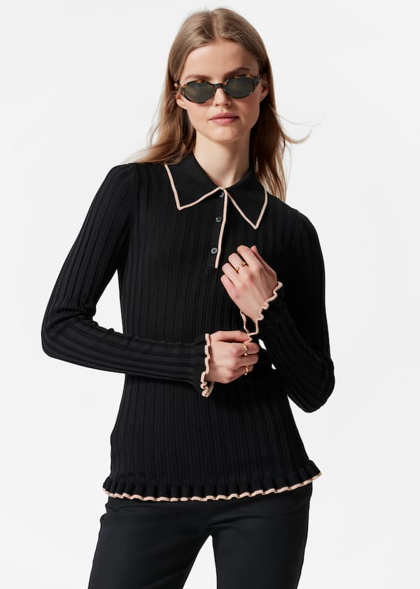 Rib-Knit Polo Shirt