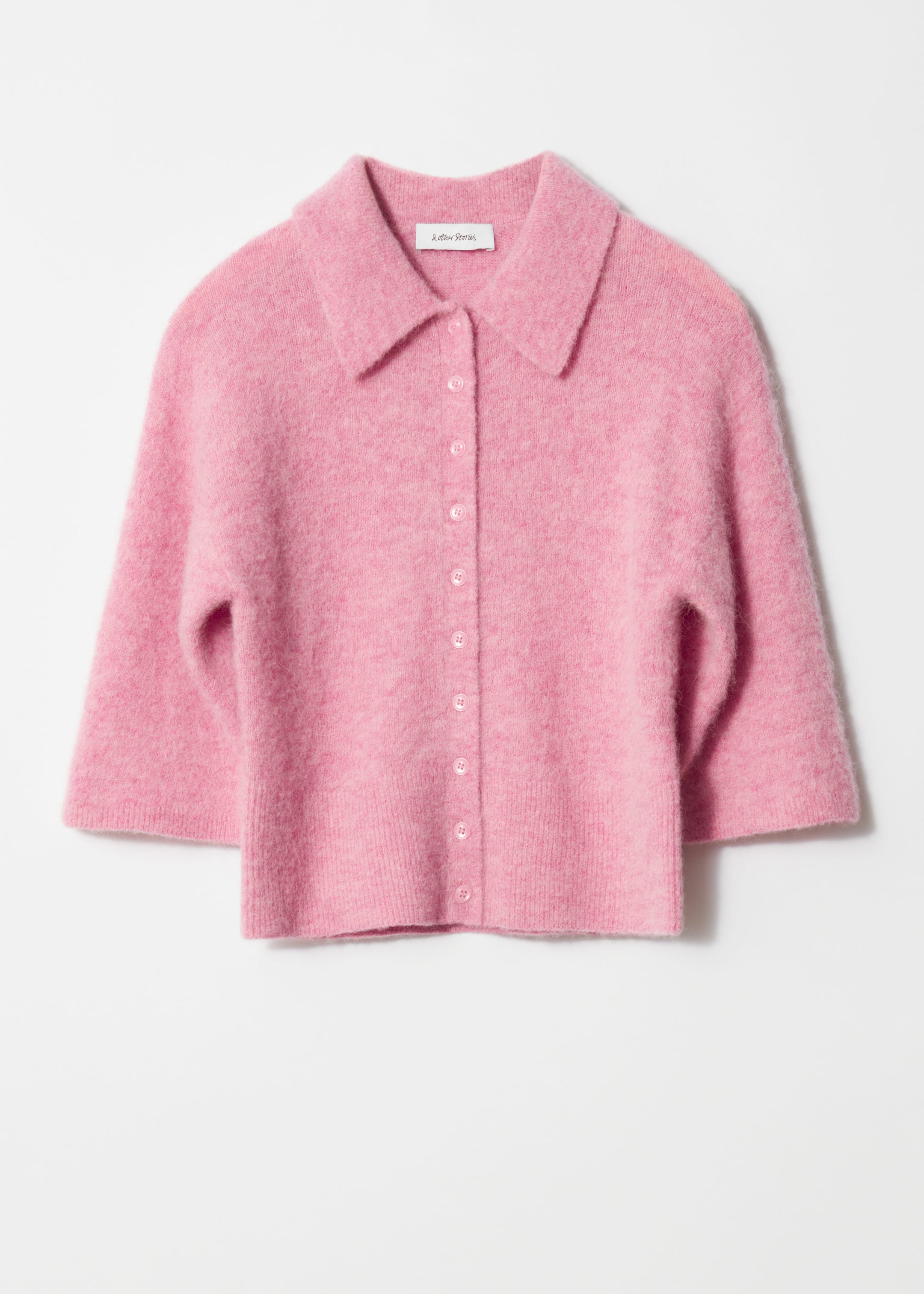 Alpaca-Blend Short-Sleeve Cardigan - Pink - Cardigans