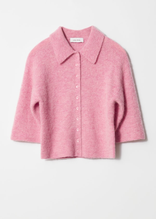 Alpaca-Blend Short-Sleeve Cardigan