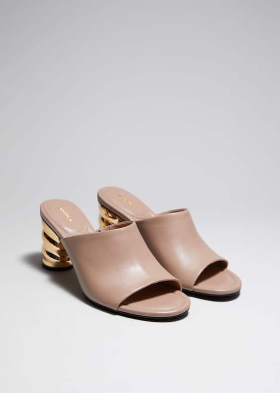 Sculptural Heel Leather Mules