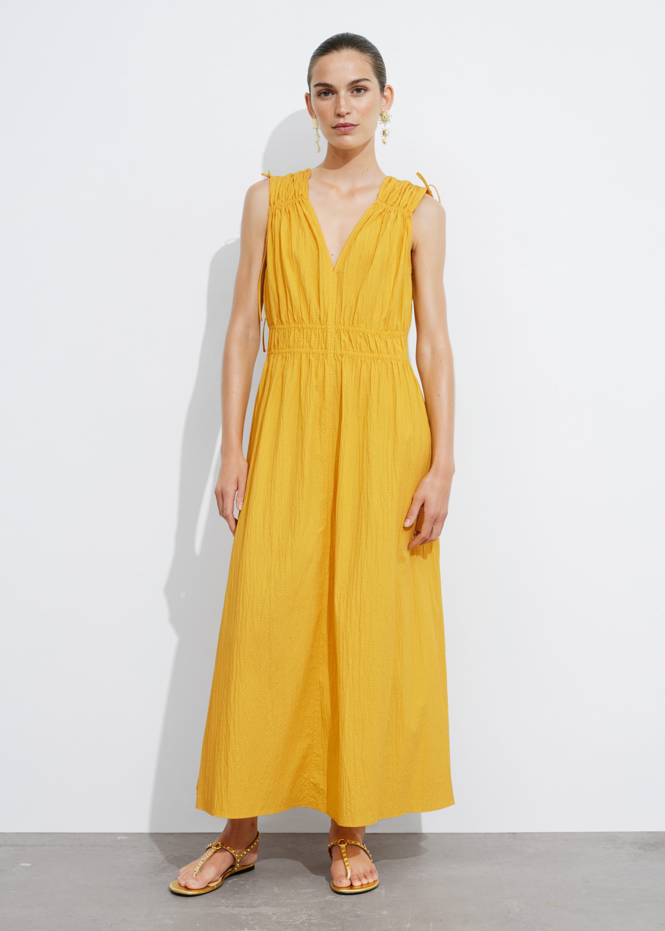 Tie-Detailed Midi Dress - Yellow - Lookbook