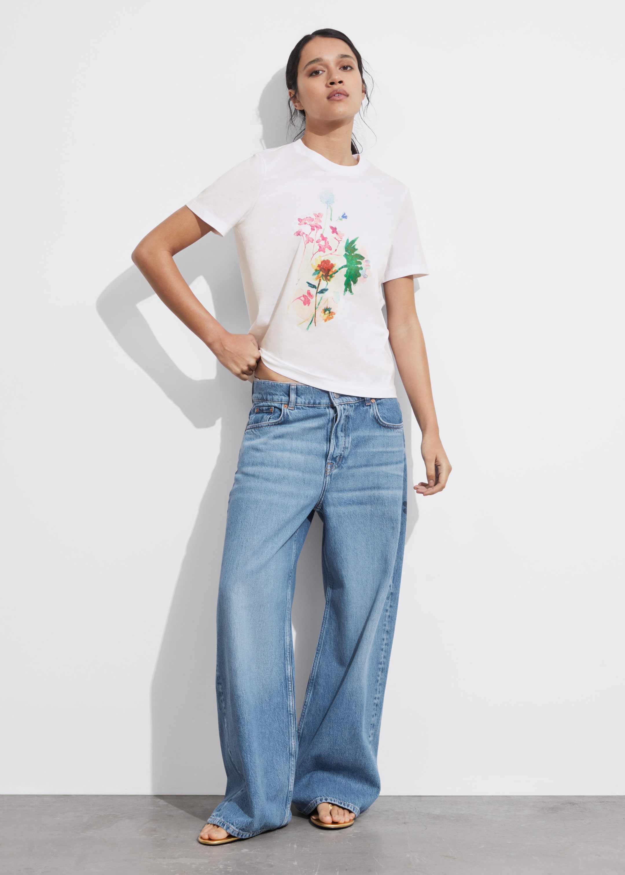 Floral Print Jersey T-Shirt - White Floral Print - Lookbook