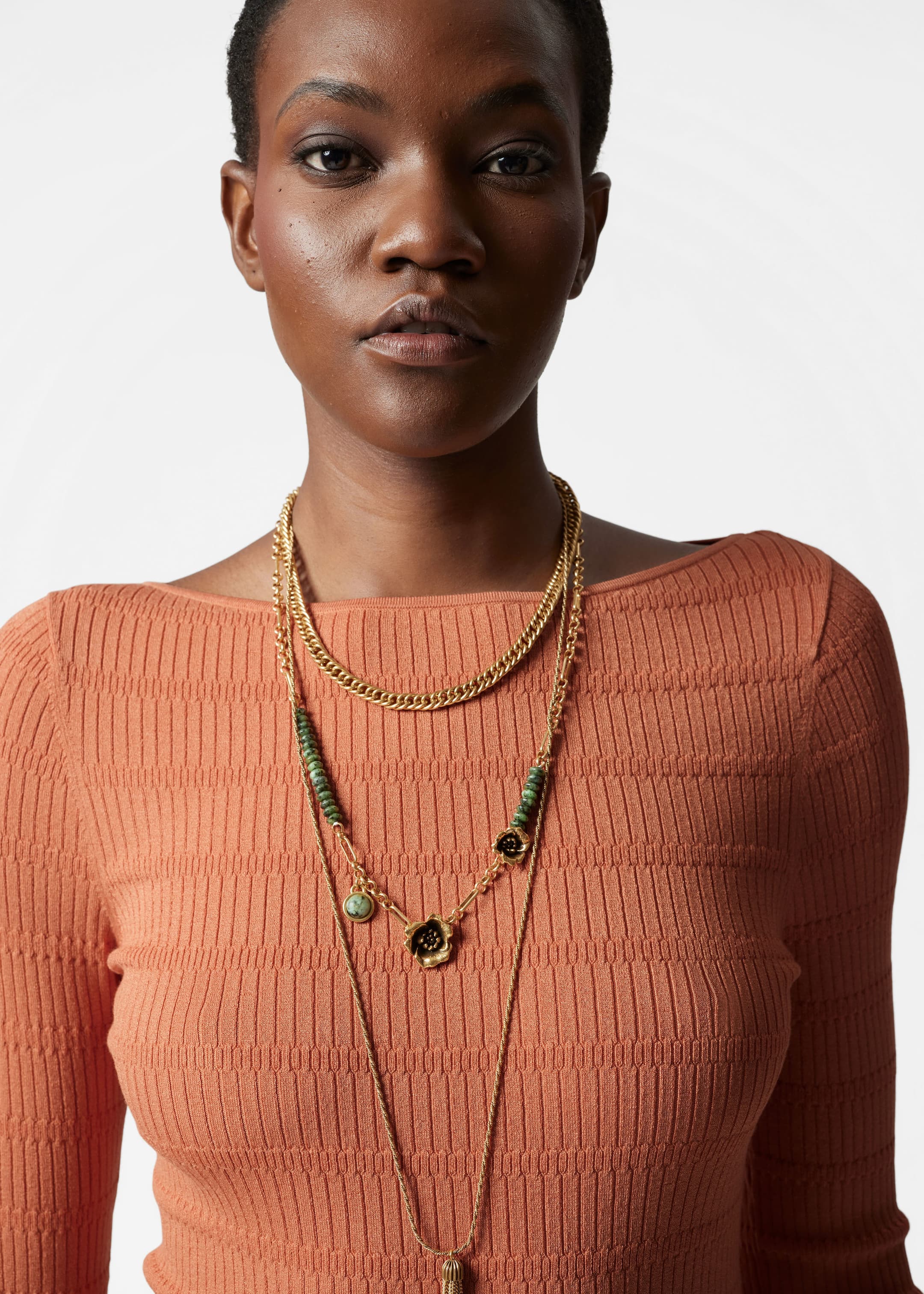 Knitted Boat-Neck Top - Orange - Lookbook