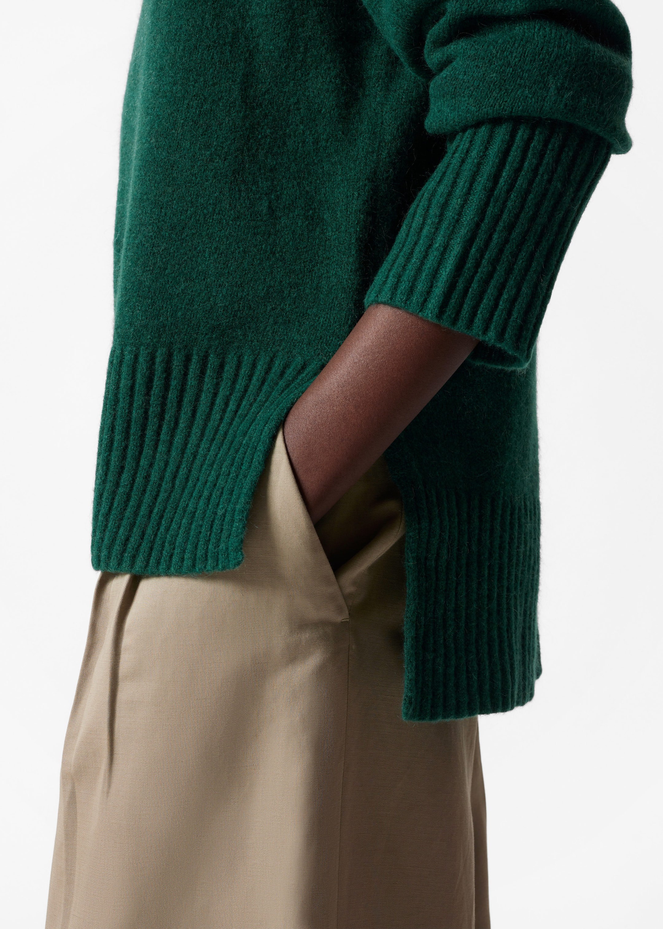 Pull en maille à col montant - Vert foncé - Lookbook