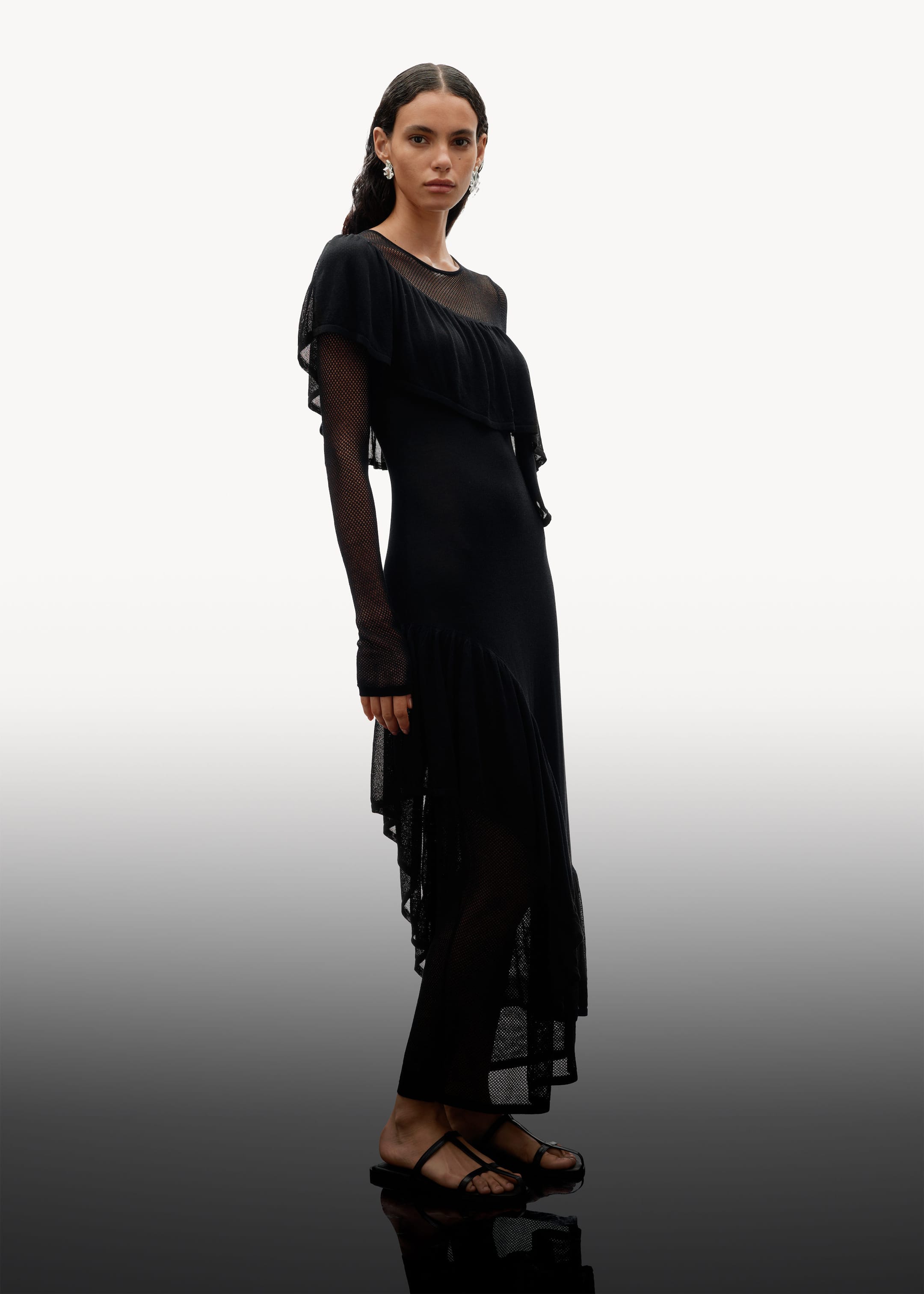 Robe midi en maille à superposition - Noir - Lookbook